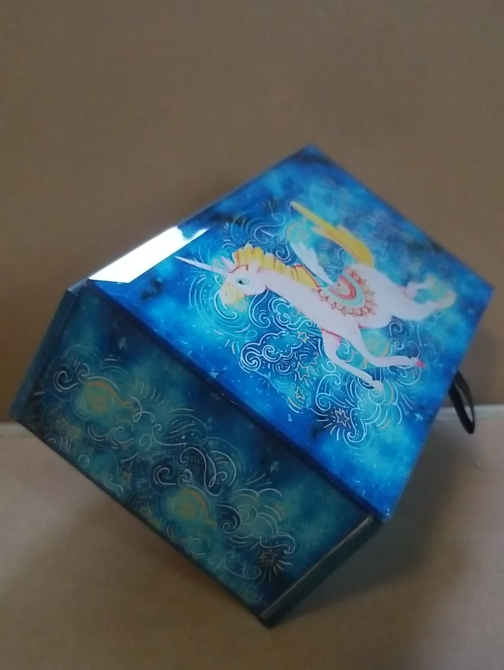 Glass, Velvet-Lined Jewelry Box w/Unicorn